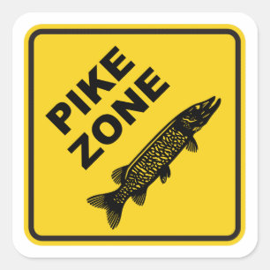 Pike Fishing Zone Sign Square Sticker