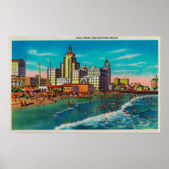 Pike Front and Bathing Beach, Long Beach Poster (Front)