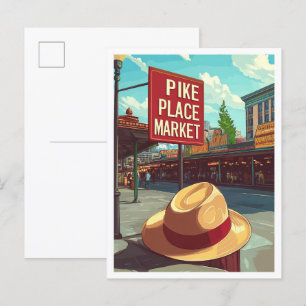 Pike Place Market Seattle USA Vintage Travel Postcard