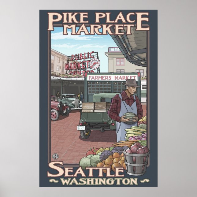 Pike Place Market - Seattle, WA Travel Poster (Front)