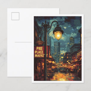 Pike Place Market Seattle Washington USA Travel Postcard