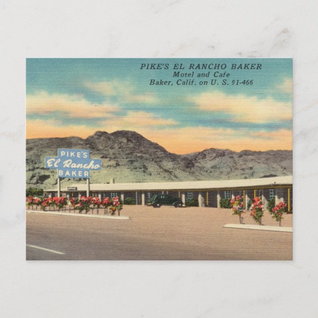 Pike's Baker Motel and Cafe, Baker, California Postcard (Front)