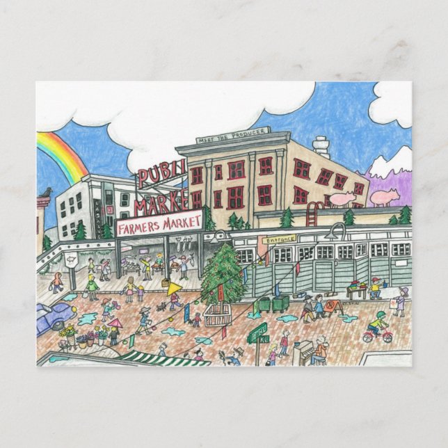 Pike's Market Place, Seattle, Washington Postcard (Front)