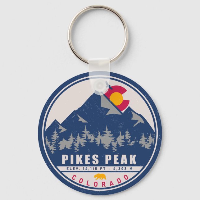 Pikes Peak Colorado Retro Sunset Souvenirs Key Ring (Front)