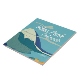 Pikes Peak Colorado vintage style travel poster Tile