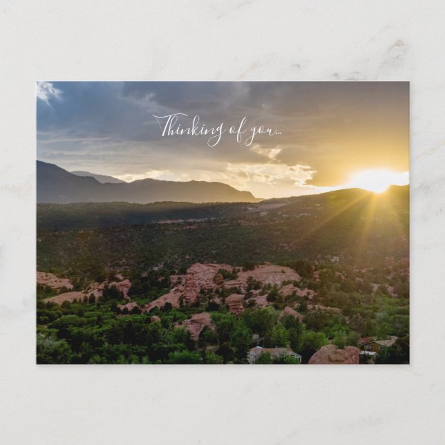 Pikes Peak Sunset Haze Thinking Of You Postcard (Front)