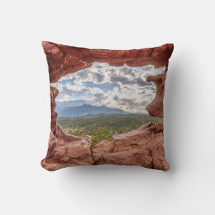 Pikes Peak Through A Rock Hole Cushion