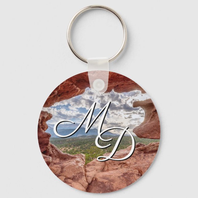 Pikes Peak Through A Rock Hole Key Chain (Front)