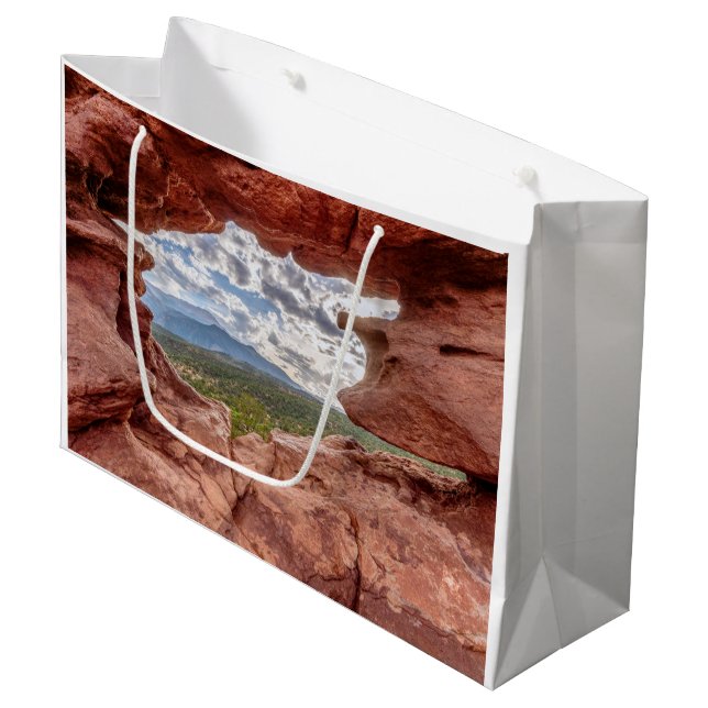 Pikes Peak Through A Rock Hole Large Gift Bag (Front Angled)