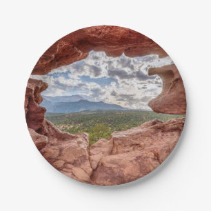 Pikes Peak Through A Rock Hole Paper Plate
