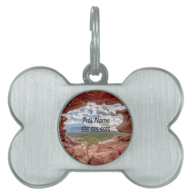 Pikes Peak Through A Rock Hole Pet Tag (Front)