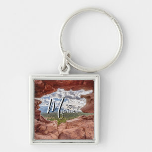 Pikes Peak Through A Rock Hole Square Keychain
