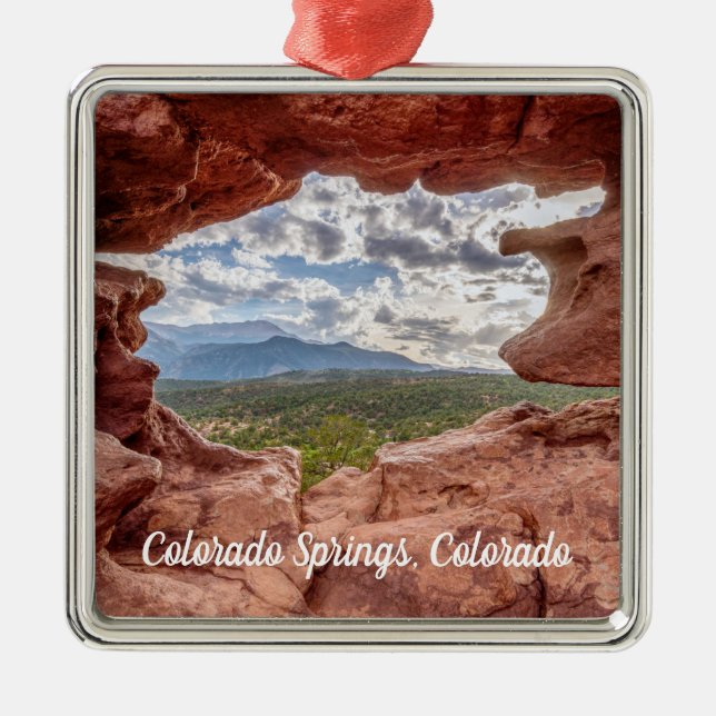 Pikes Peak Through A Rock Hole Square Ornament (Front)