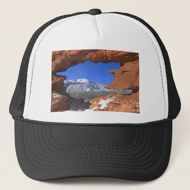 Pikes Peak through Sandstone Hole 01 Trucker Hat (Front)