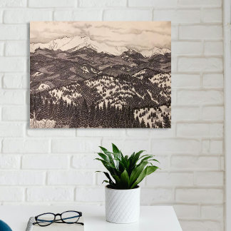 Pikes Peak Winter Landscape Pen/Pencil Drawing Canvas Print