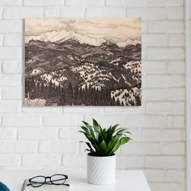 Pikes Peak Winter Landscape Pen/Pencil Drawing Canvas Print (Creator Uploaded)
