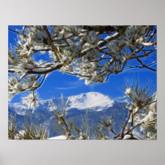 Pikes Peak Winter Snow Covered Fractal Art Poster (Front)