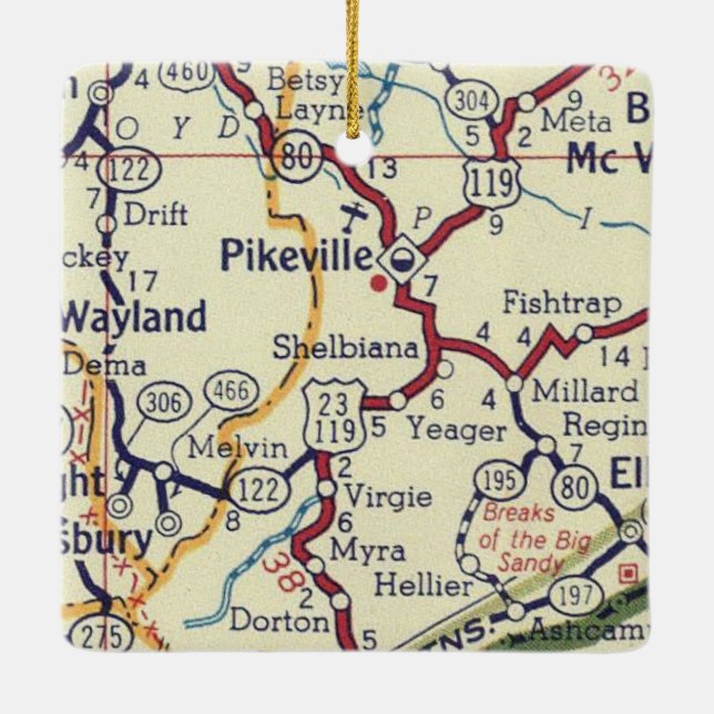 Pikeville KY Vintage Map Ceramic Ornament (Back)
