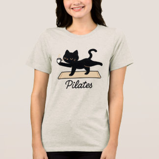 Pilates Cat – Black Cat with Coffee Tri-Blend Shirt