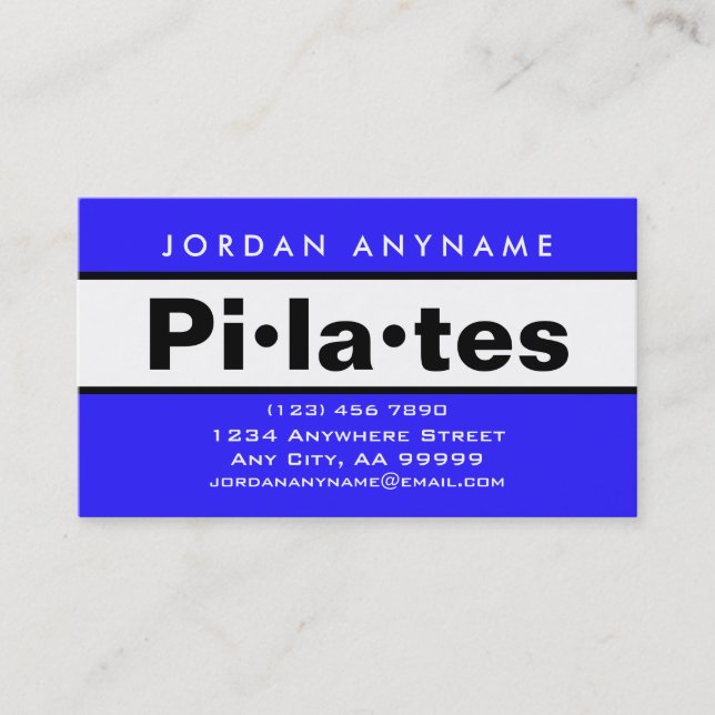 Pilates Class Instructor Bold Blue and White Business Card (Front)
