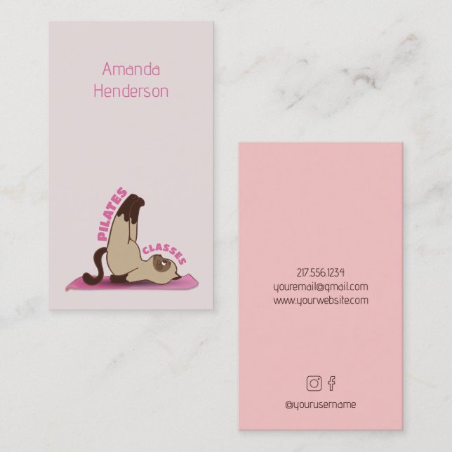 Pilates Classes Workout Kitty Cat Business Card (Front/Back)