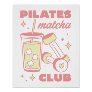 Pilates club matcha lover green and pink aesthetic poster