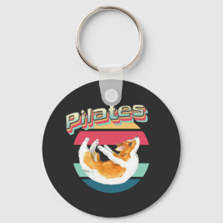 Pilates Corgi on Retro Sunset Key Ring