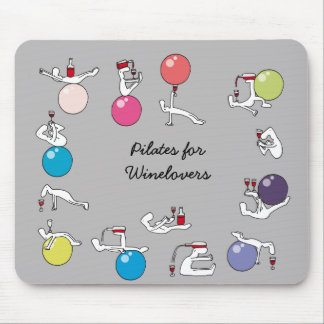 Pilates for wine lovers mousemat, grey mouse mat