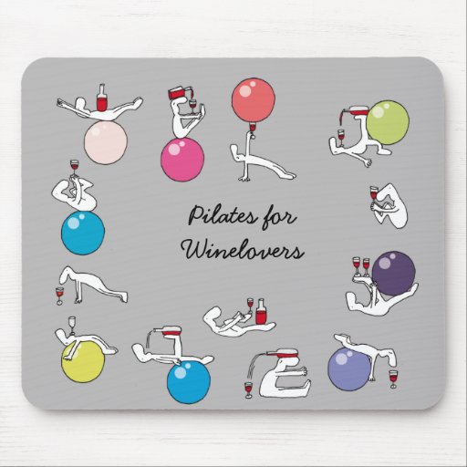 Image of Pilates for wine lovers mousemat, grey Mouse Mat