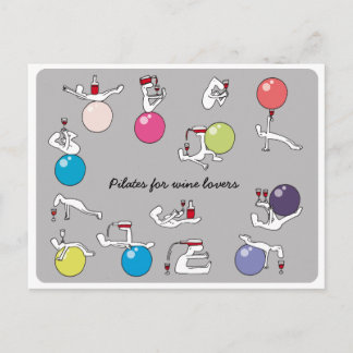 Pilates for wine lovers postcard, grey postcard