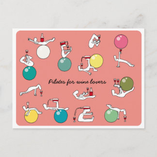 Pilates for wine lovers postcard, salmon postcard