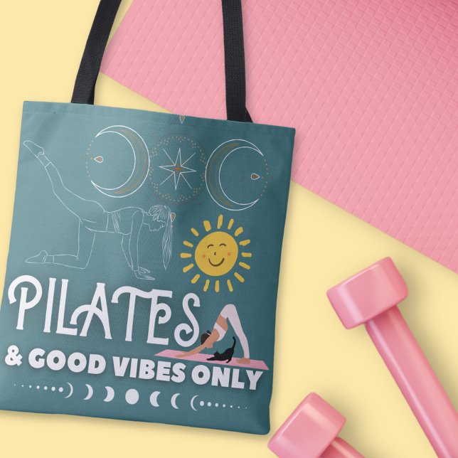 Pilates Good Vibes Quote Boho Yoga Fitness Tote Bag (Pilates & Good Vibes Only Quote Yoga Fitness Tote Bag)