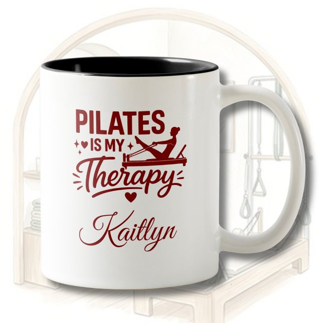 Pilates is My Therapy Personalised Name  Two-Tone Coffee Mug (Creator Uploaded)