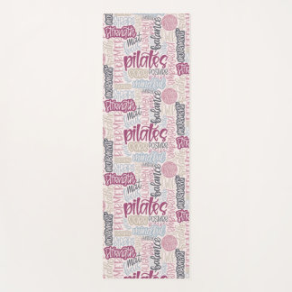 Pilates Lingo-Pink Plum Hand-Lettered Word Collage Yoga Mat