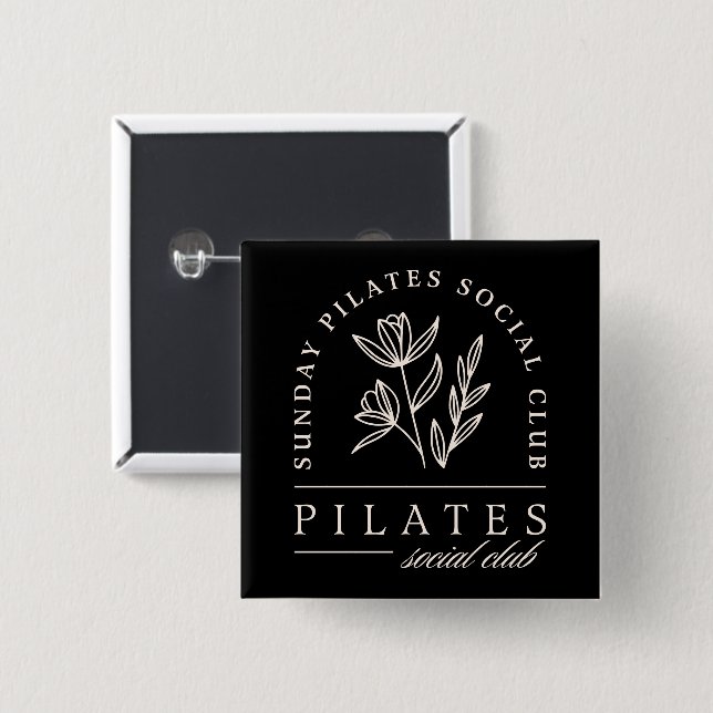 Pilates lovers group social club black aesthetic  15 cm square badge (Front & Back)