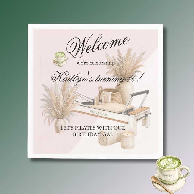 Pilates & Matcha (any age) 40th Birthday Event  Napkin (Creator Uploaded)