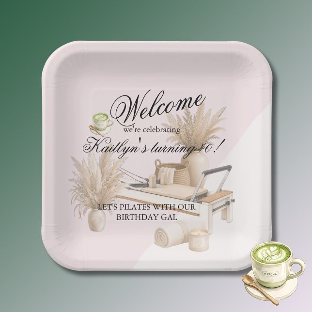 Pilates & Matcha (any age) 40th Birthday Event  Paper Plate (Creator Uploaded)