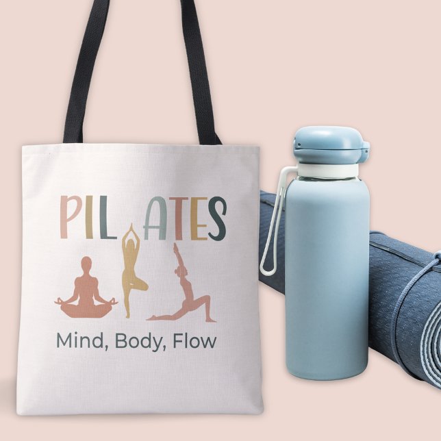 Pilates Mind Body Flow Quote | Custom Yoga Fitness Tote Bag (Pilates Mind Body Flow Quote Yoga Fitness Tote Bag)