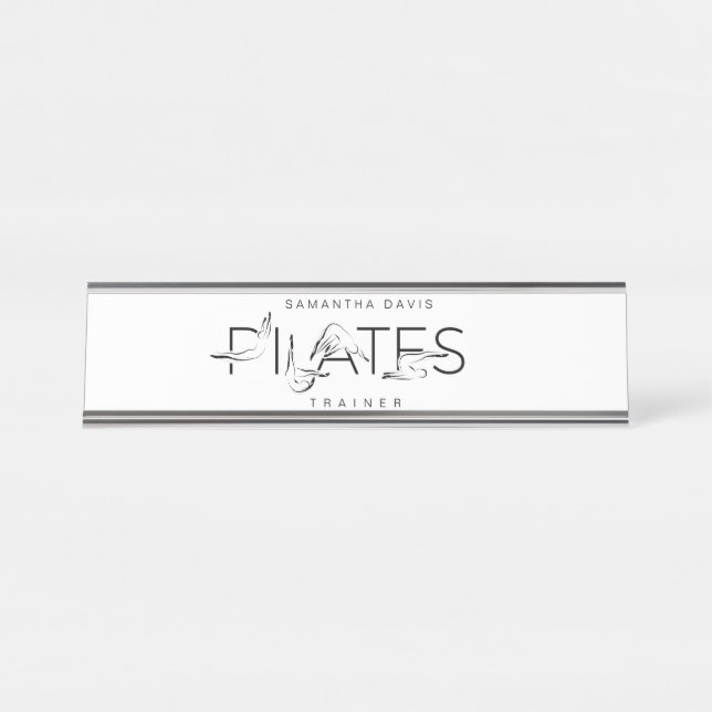 Pilates Poses in Pilates Word Desk Name Plate (Front)