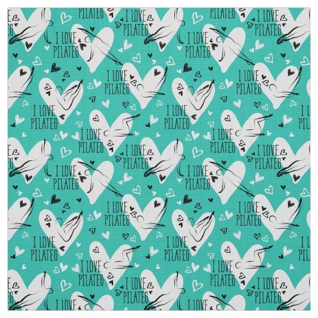 Pilates Poses Seamless Pattern in teal colour Fabric (Swatch)