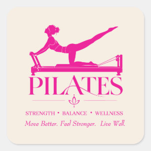 Pilates Reformer-Motivational Hot Pink Graphic Square Sticker