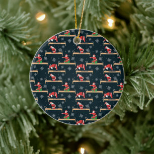 Pilates Reformer Santa Seamless Christmas Patterns Ceramic Tree Decoration