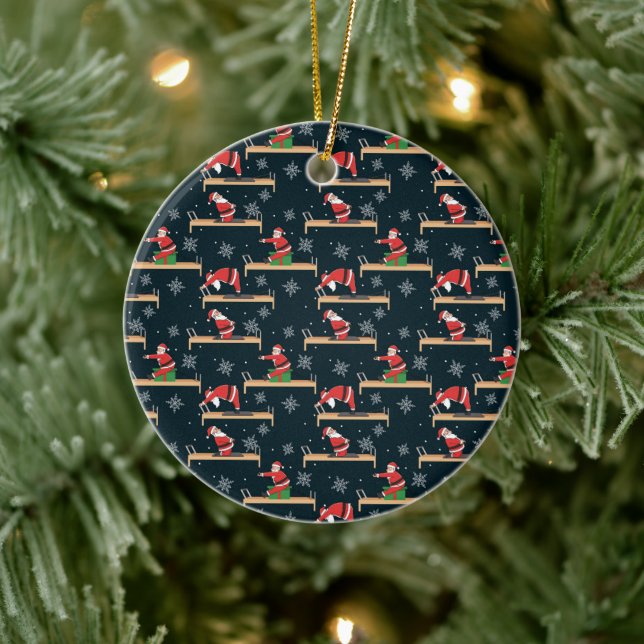 Pilates Reformer Santa Seamless Christmas Patterns Ceramic Tree Decoration (Tree)