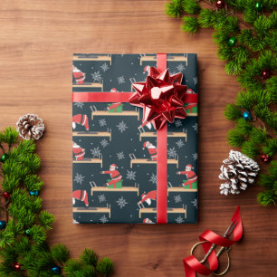 Pilates Reformer Santa Seamless Christmas Patterns Wrapping Paper