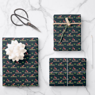 Pilates Reformer Santa Seamless Christmas Patterns Wrapping Paper Sheet
