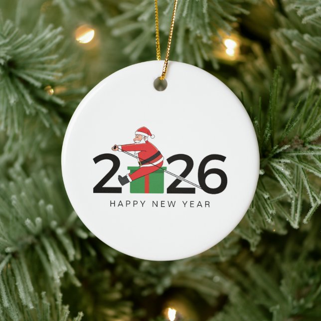 Pilates Santa Happy New Year Ceramic Tree Decoration (Tree)