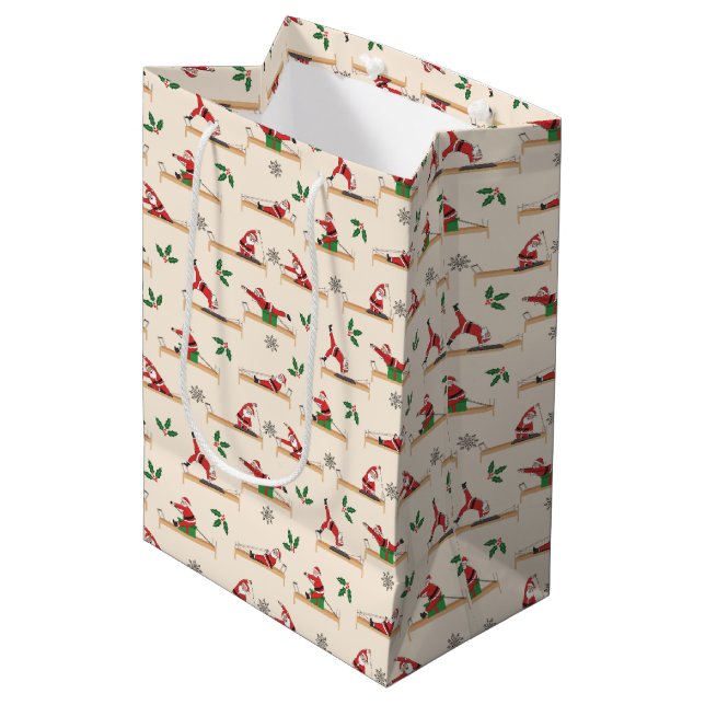 Pilates Santa Seamless Christmas Patterns Medium Gift Bag (Front Angled)