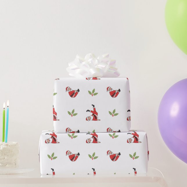Pilates Santa Seamless Christmas Patterns Wrapping Paper (Party Gifts)