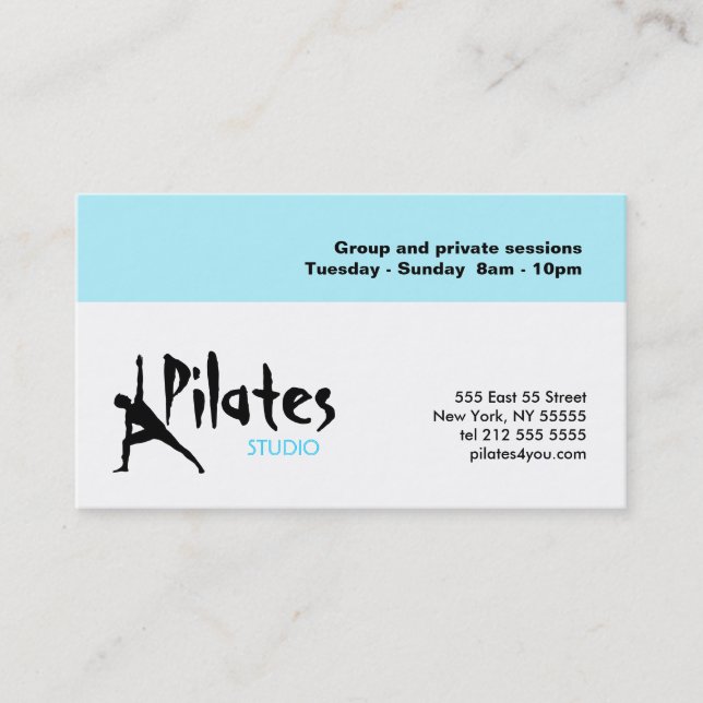 Pilates Studio Business Card White Blue (Front)