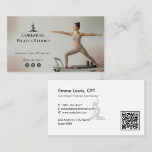 Pilates Studio Business   Natural Gray Business Card